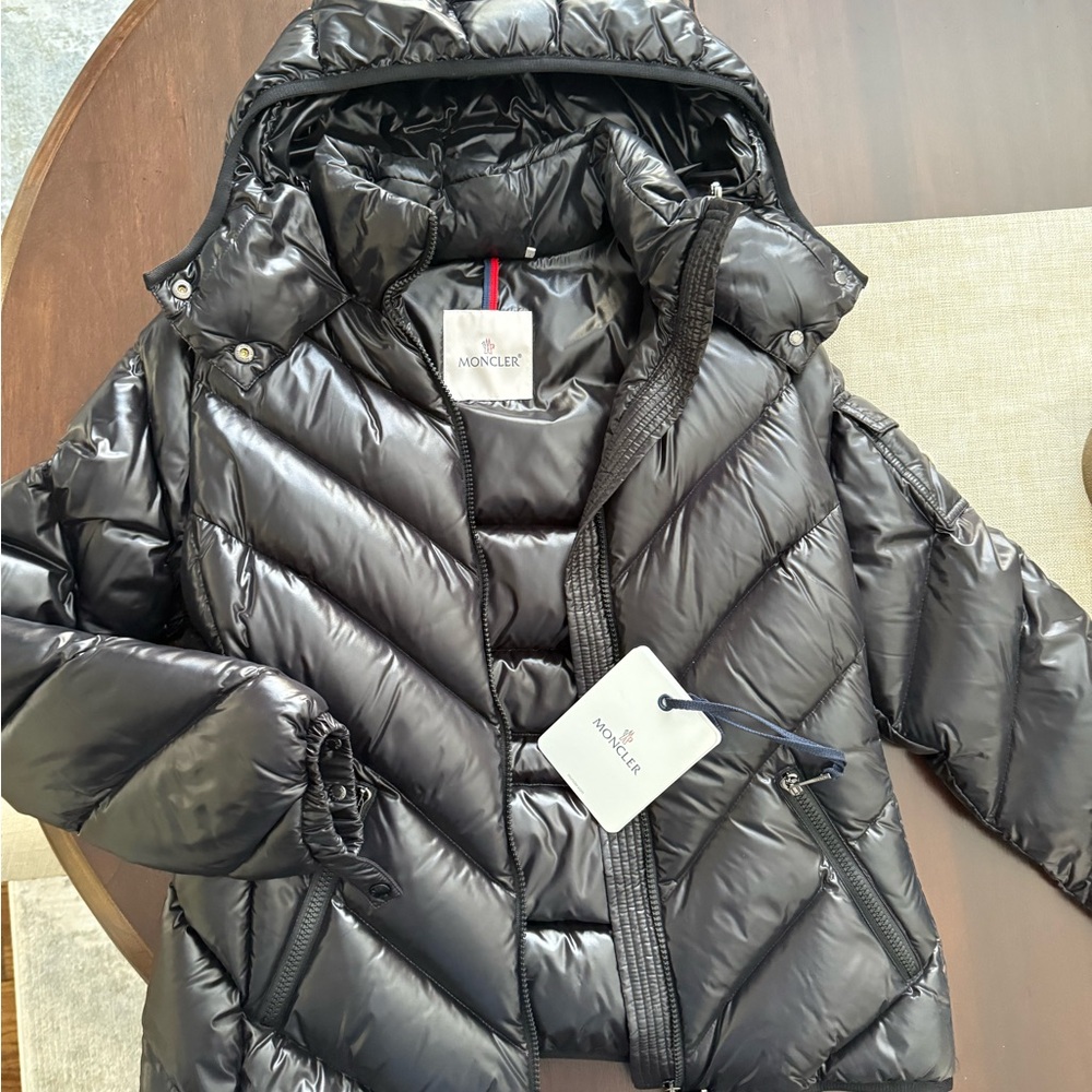 NWT Moncler Brouel Chevron Nylon Laque Down Quilted Jacket w Attached Hood sz2 - Picture 5 of 10